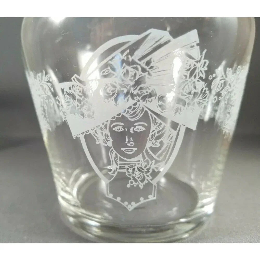 VTG Clear Glass Etched Bedside Carafe Decanter Water Glass Tumbler Set